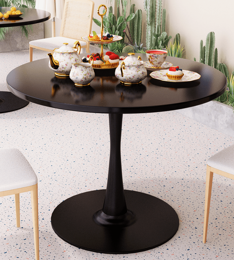 "Recaceik 31"" Tulip Round Dining Table, Mdf Top With Metal Base ... regarding Pippa Concrete And Metal Tulip Round Dining Table